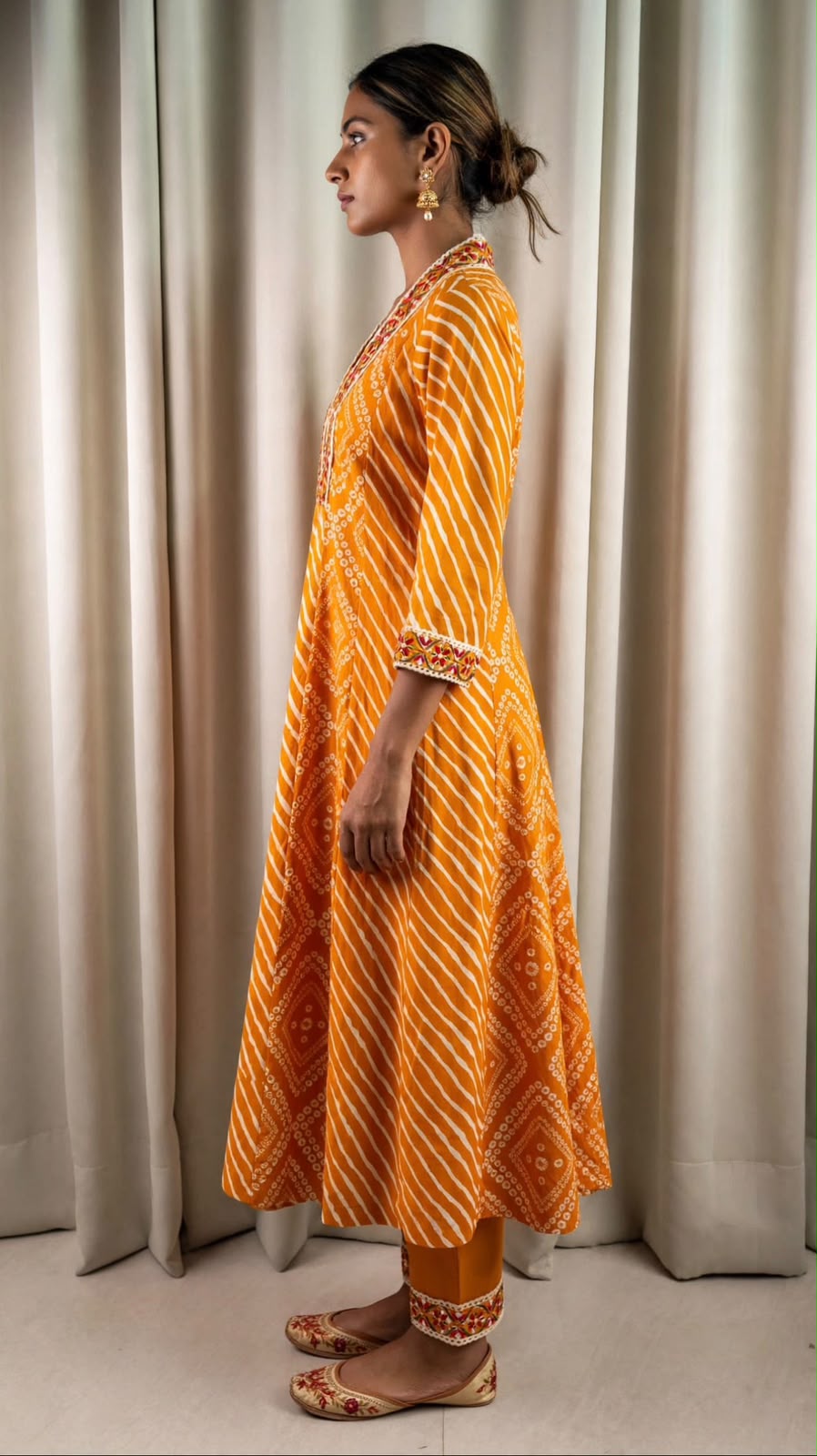 Mustard Yellow Printed Anarkali Kurta Set with Matching Pants & Dupatta | Traditional Wear
