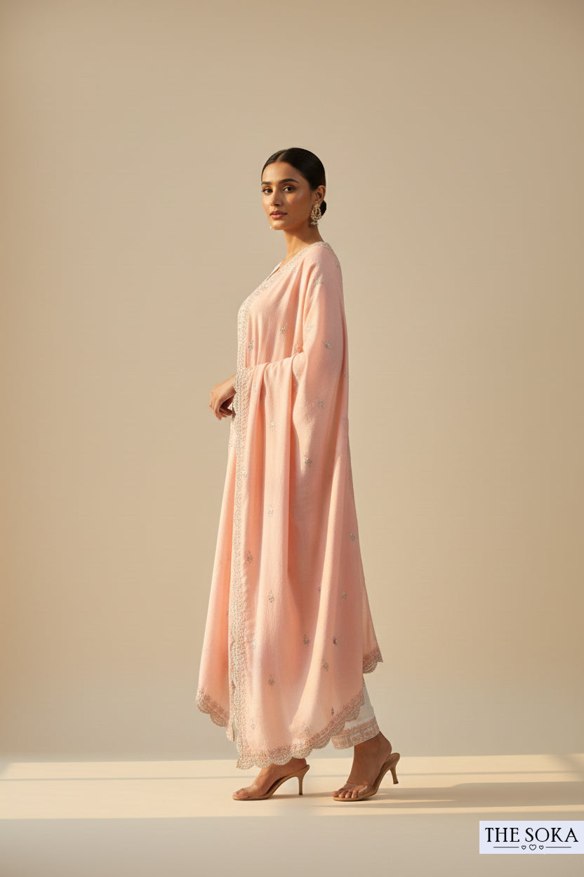 White Embroidered Handwork Kurta Set with Dupatta