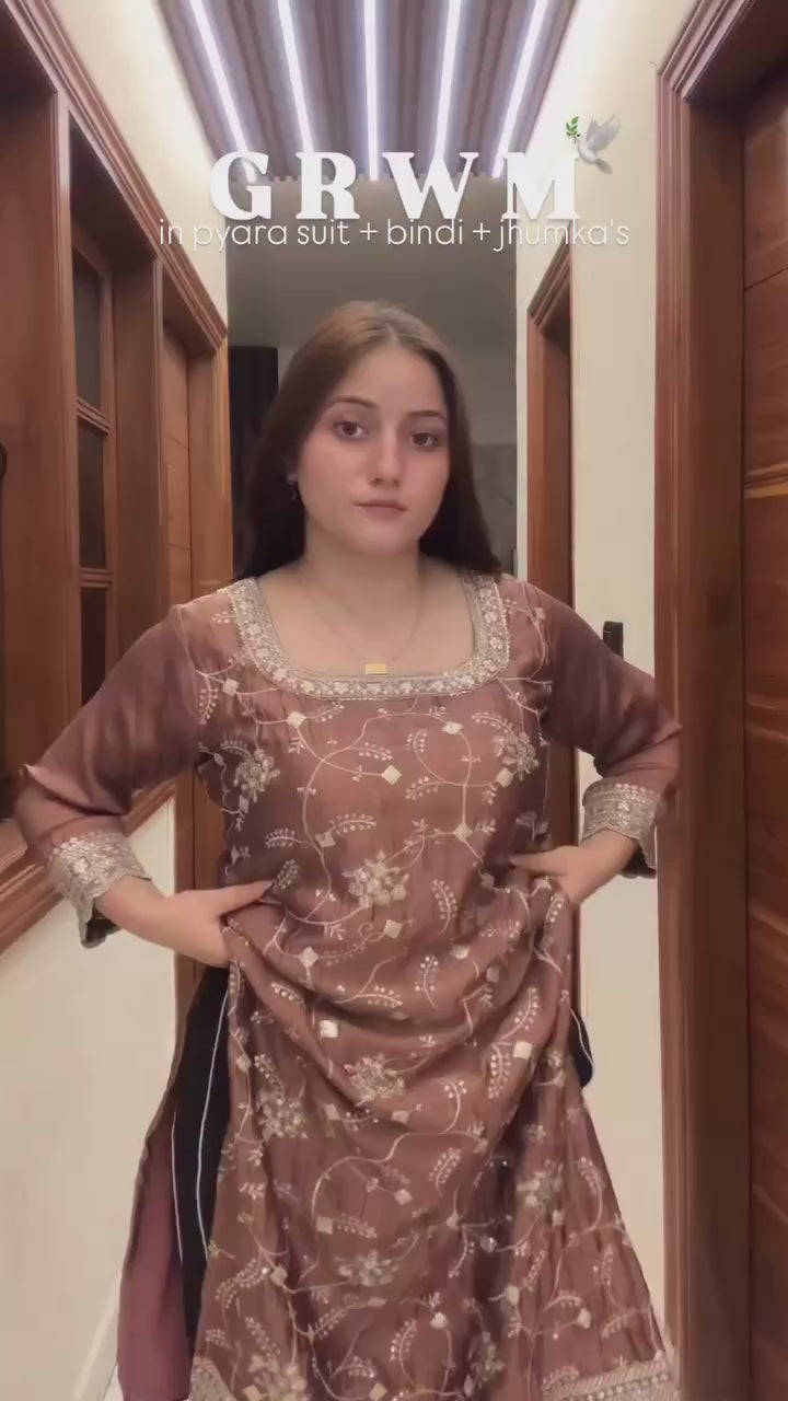 Dusty Mauve Embroidered Kurta Set with Pants and Dupatta