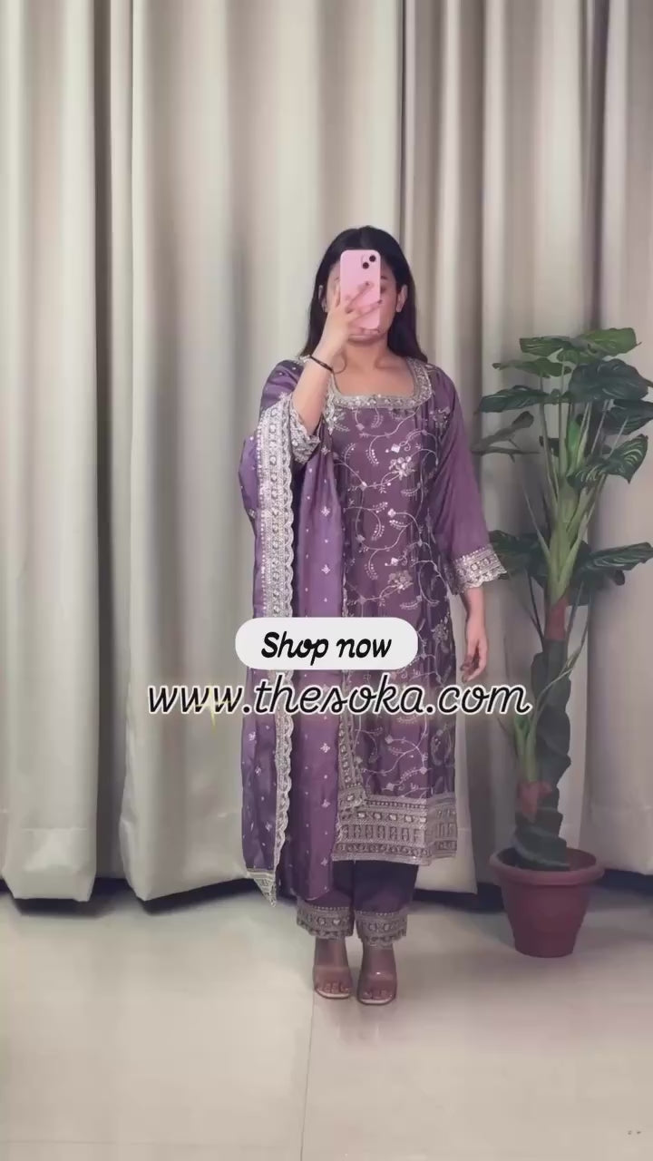 Premium Silk Embroidered Kurta Set with Dupatta