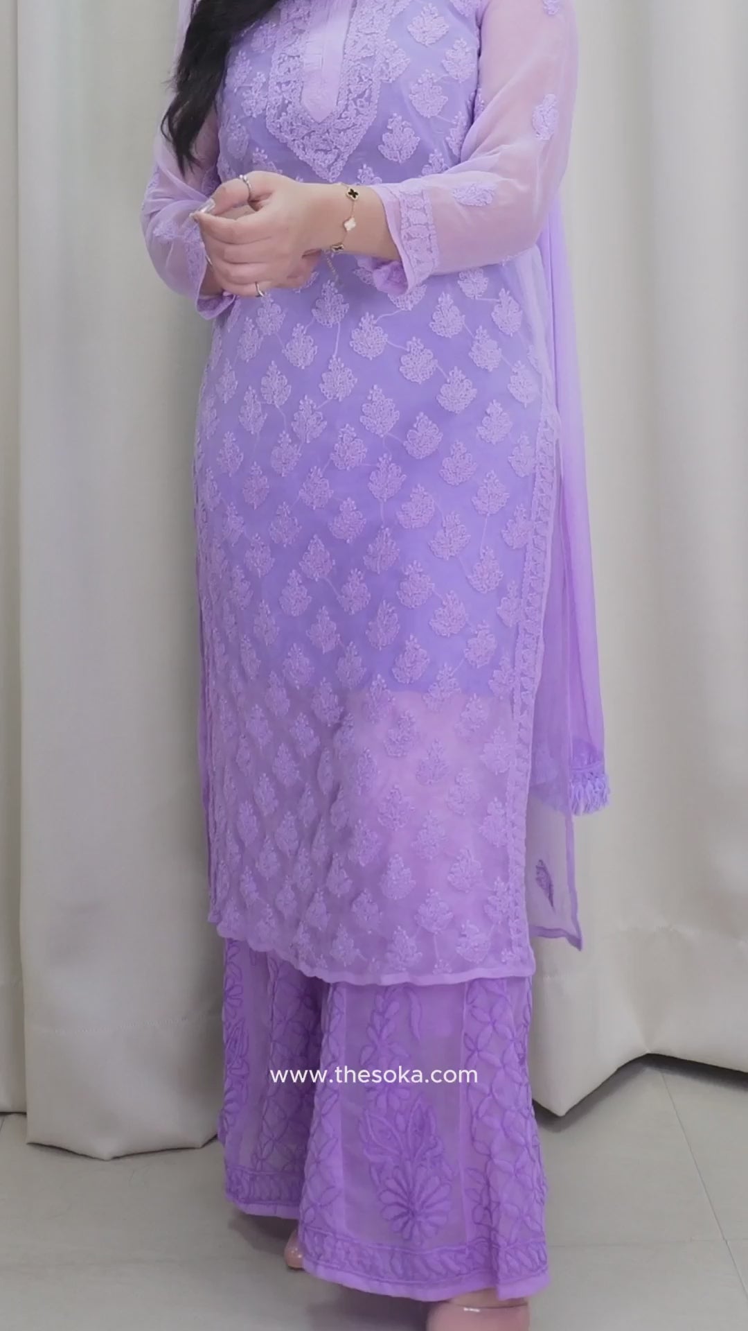 Pastel Lavender Women Chikankari Kurta Set in Light Purple
