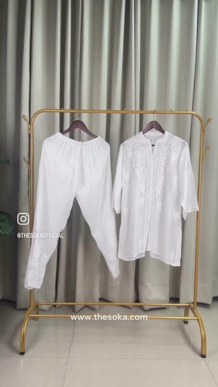 White Pure Chikankari Premium Muslin Co-Ord Embroidered Handwork
