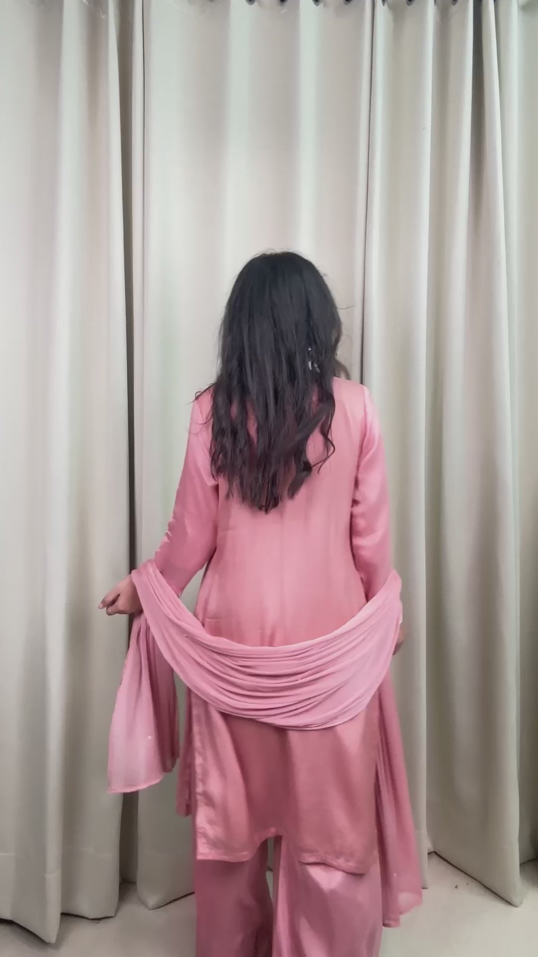 Pure Chinon Dusty Rose Embroidered Kurta Sharara Set