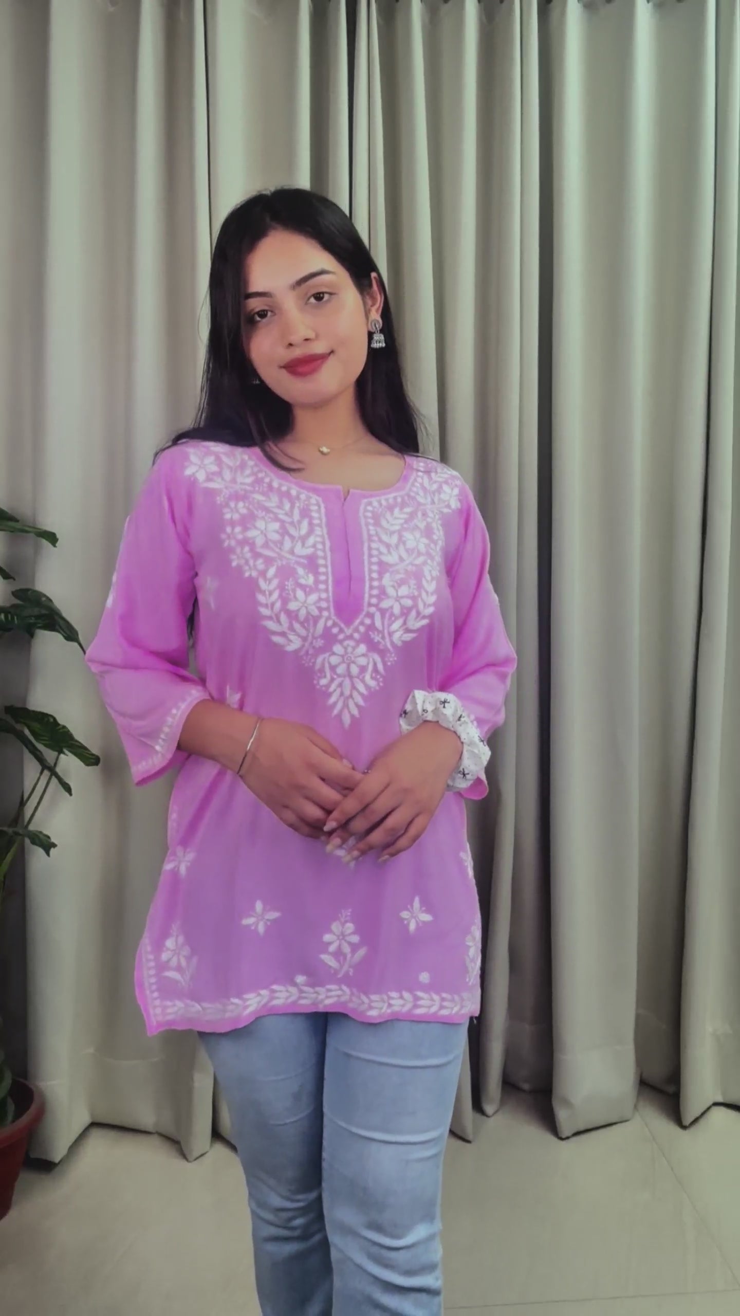 Baby Pink Rayon Chikankari Short Kurti