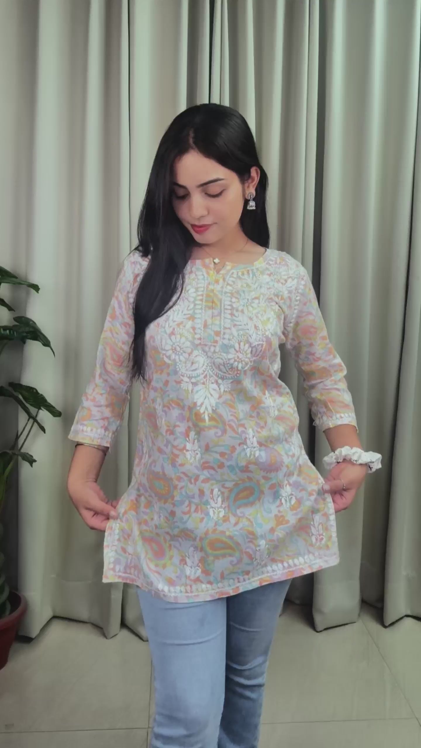 Printed Mulmul Chikankari Short Kurti