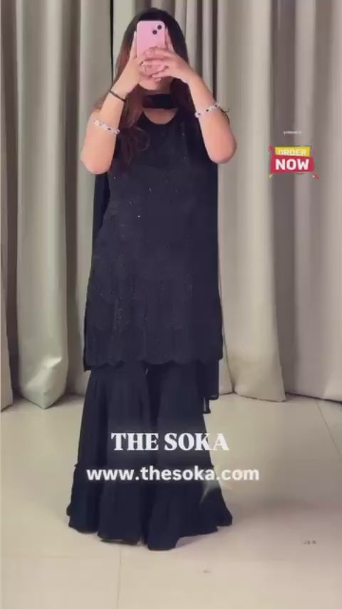 Classic Black Midnight Elegance Sharara Suit