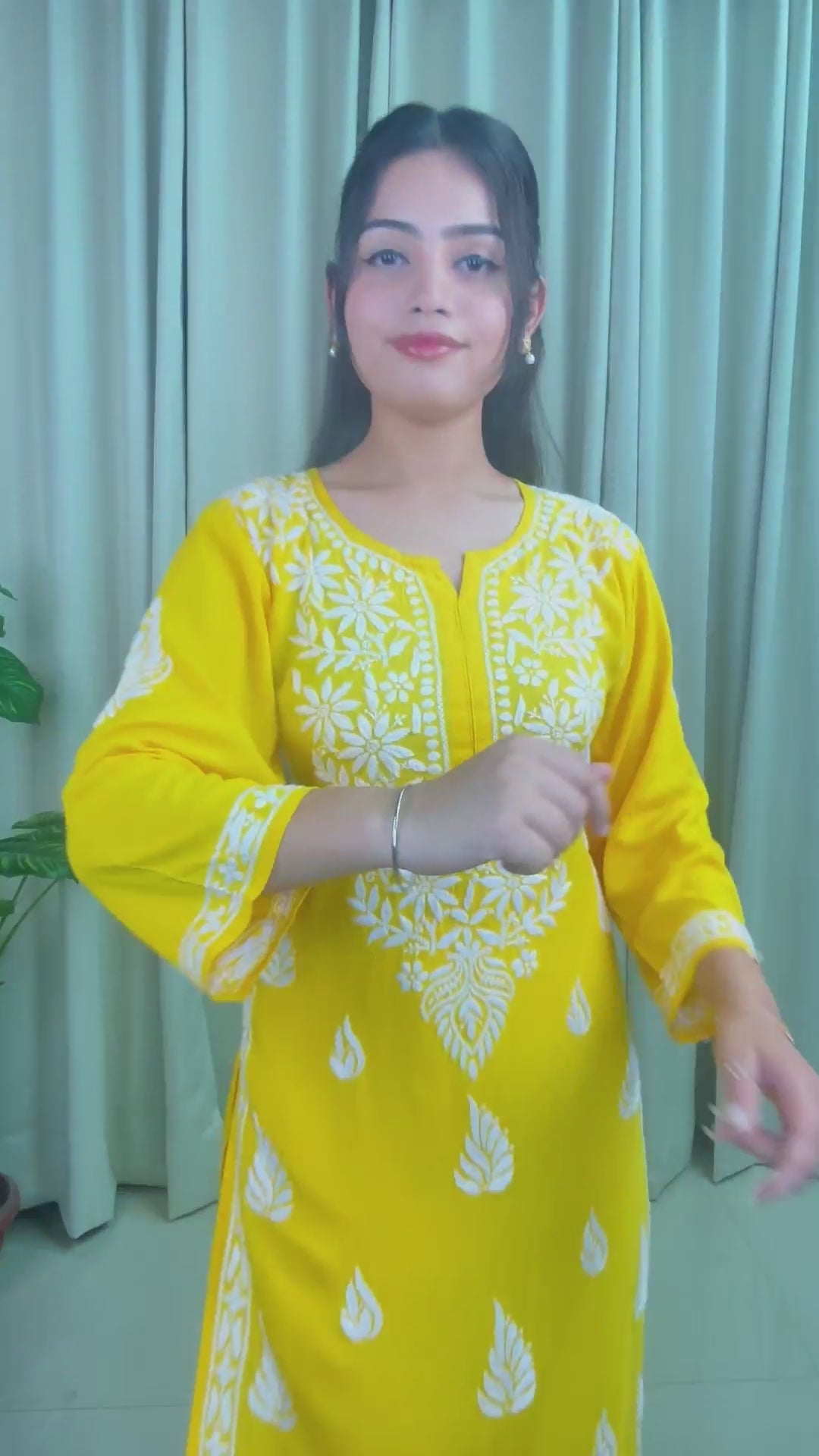 Yellow Pure Chikankari Premium Reyon  Embroidered Handwork 