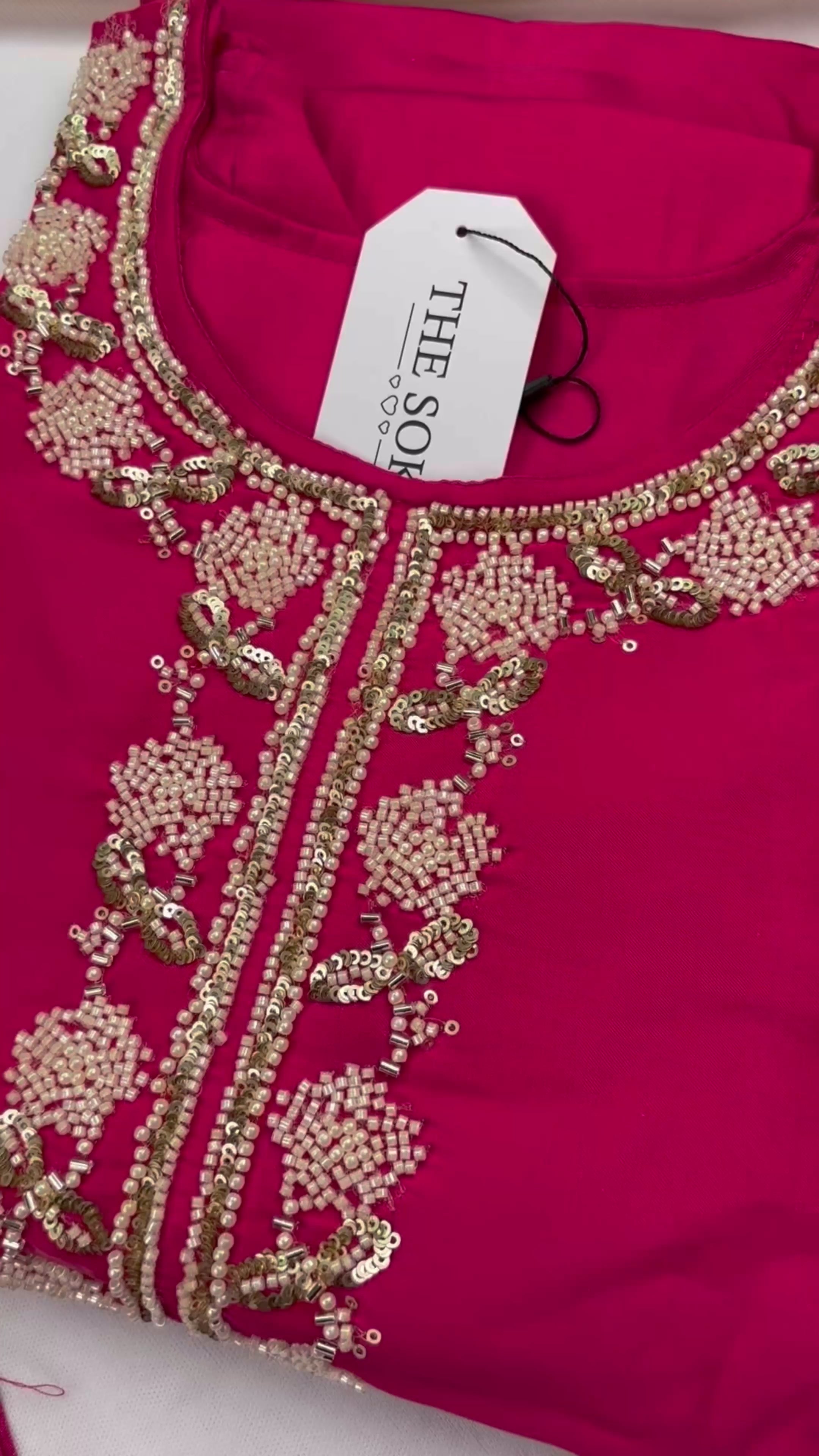 Ruby Red Chevron Embroidered Sharara Set