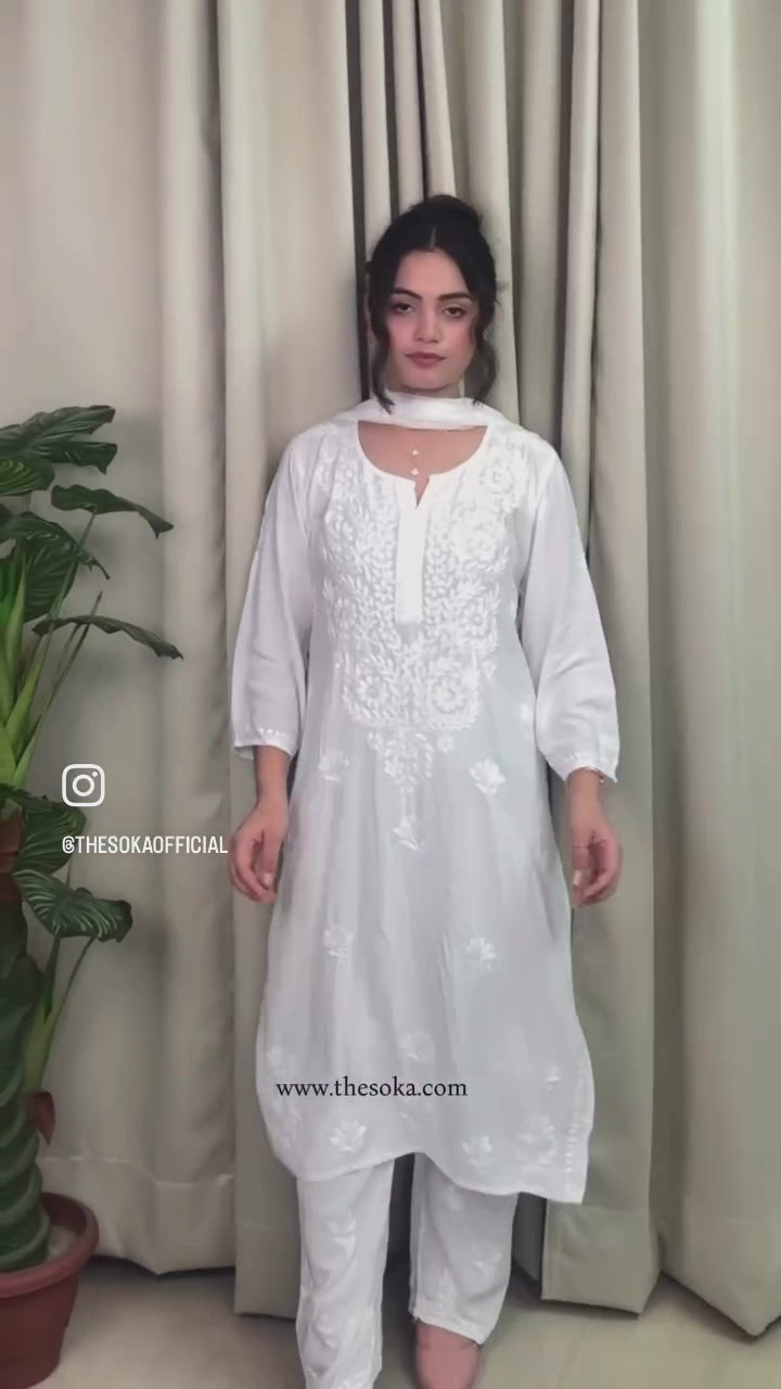 White Pure Chikankari Premium Reyon Embroidered Handwork 