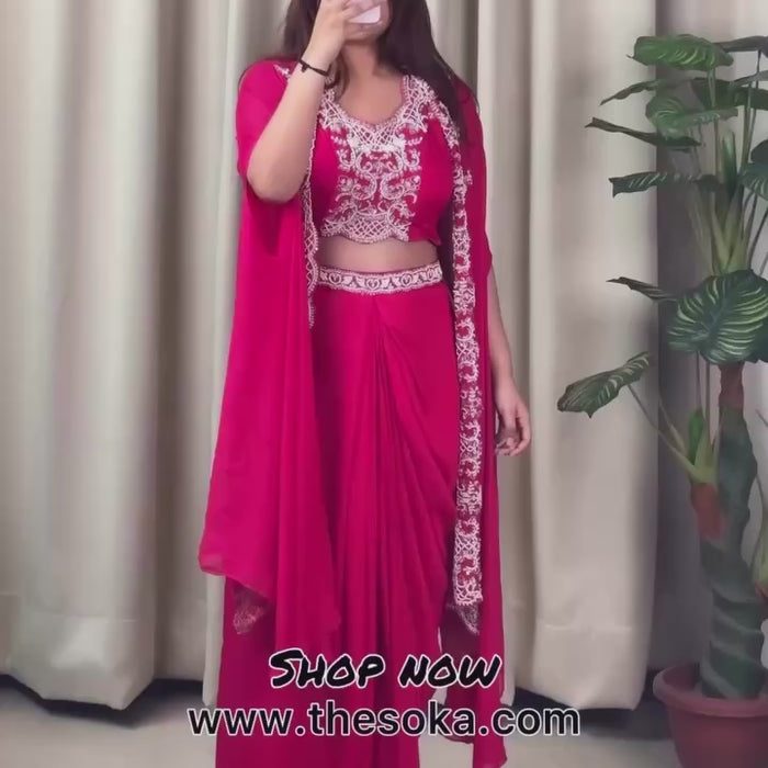 Rani pink colour blouse and skirt with shrug