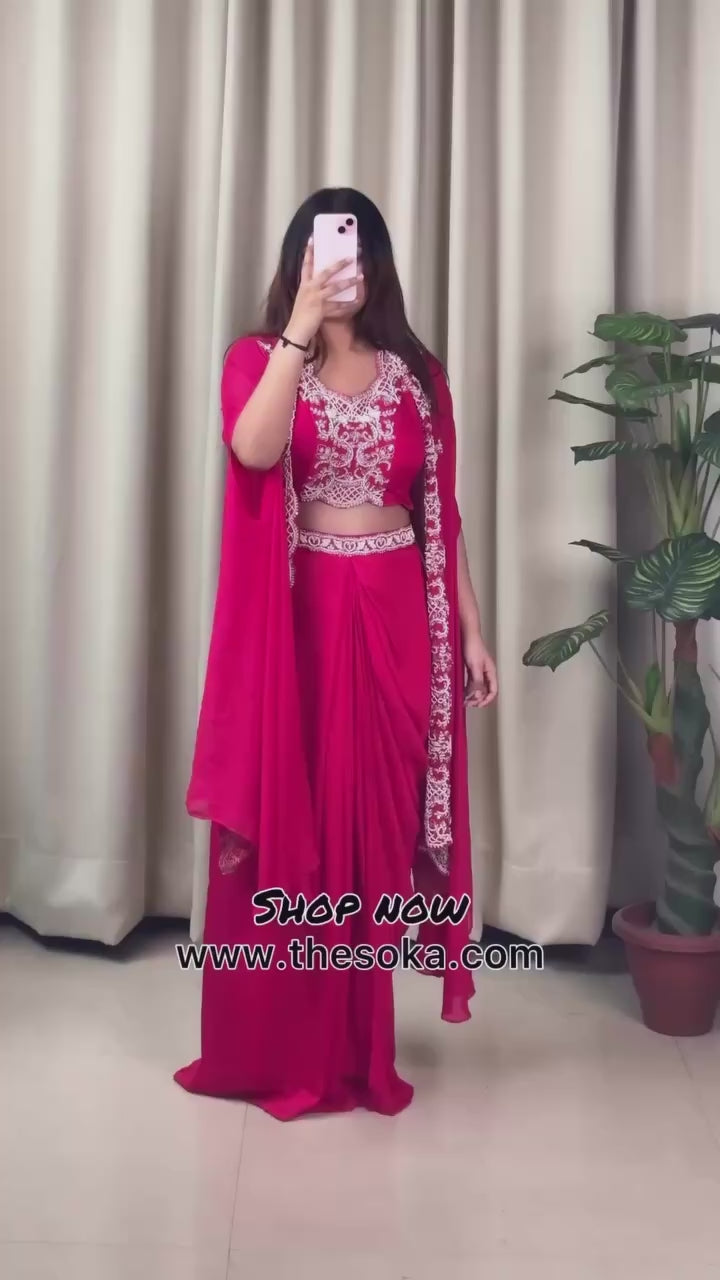 Rani pink colour blouse and skirt with shrug
