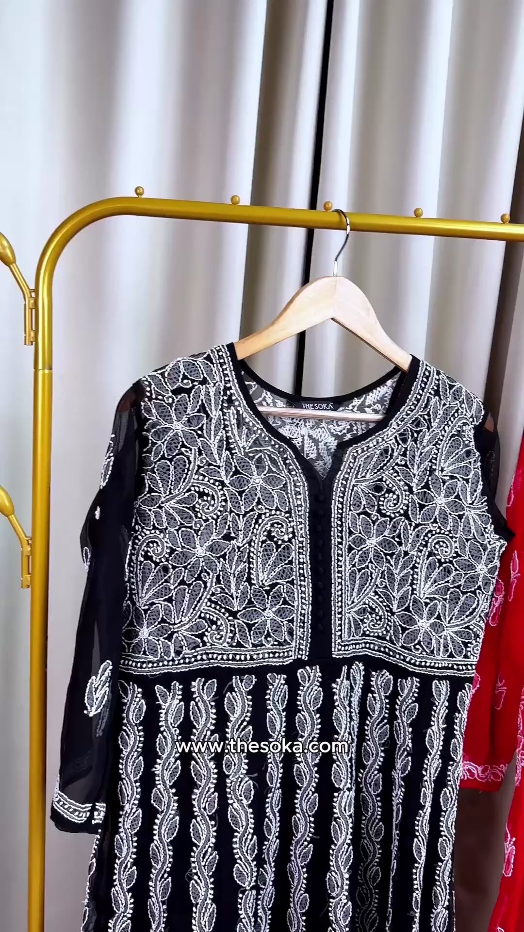 Royal Black Lucknowi Chikankari Georgette Ready-to-Wear Anarkali 